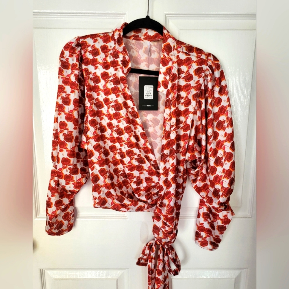 Three peice pants set with wrap blouse and scarf